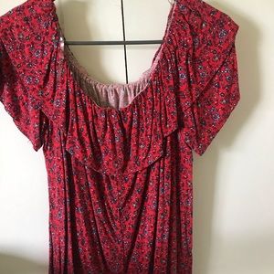 Red Flowered off the shoulder top!